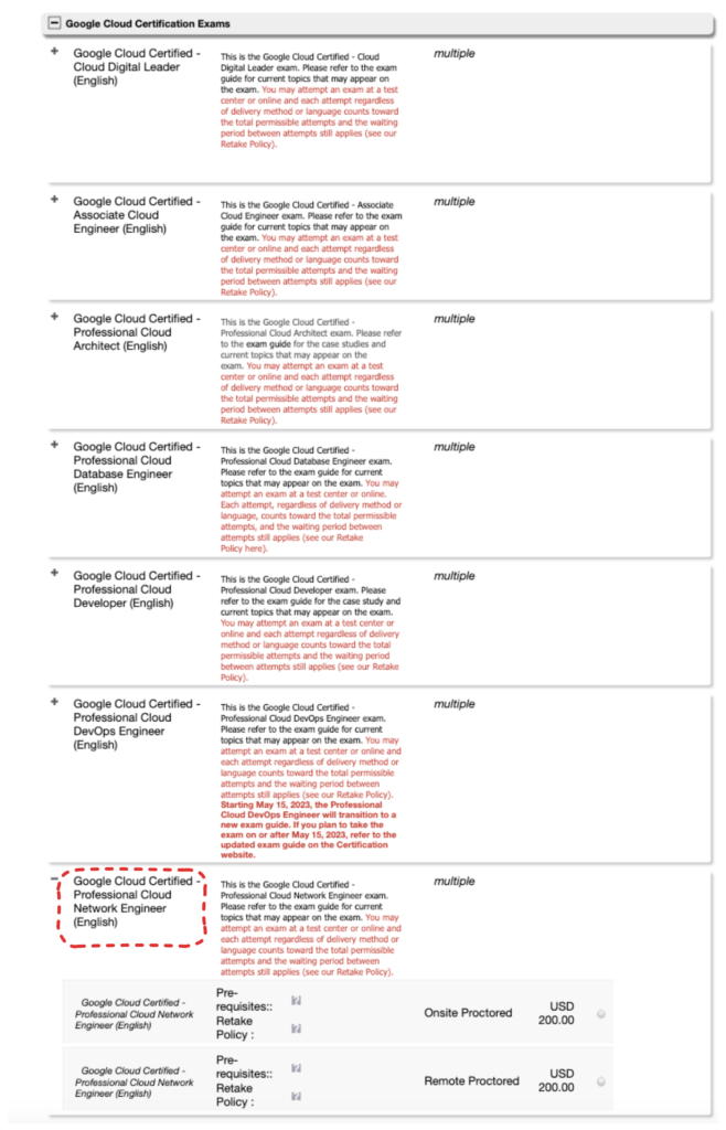 Professional Cloud Network Engineer Exam Registration